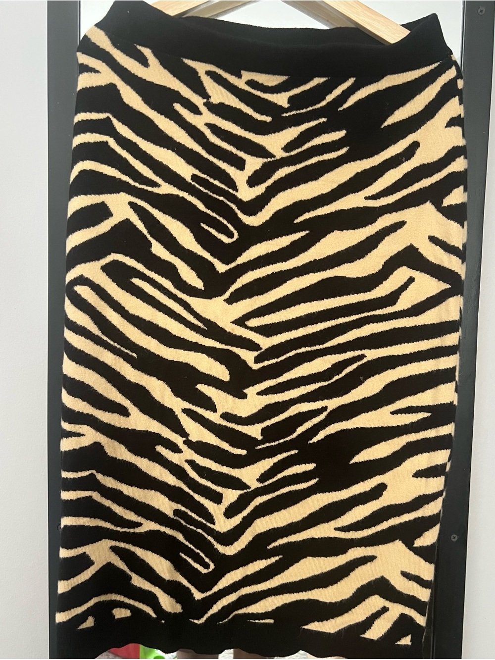 Halogen Black and Cream Zebra-Print Midi Skirt